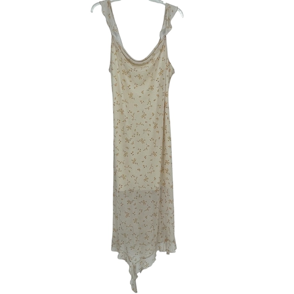 KIRIOUS LOS ANGELES Floral Mesh Maxi Dress Ruffle Strap Sleeveless Beige L‎